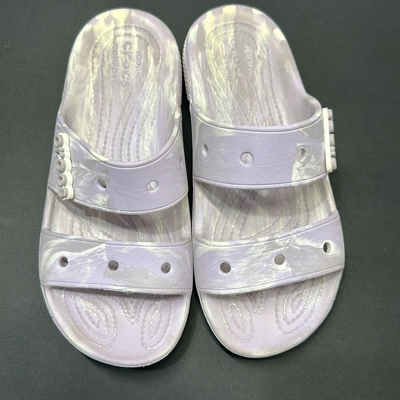 Crocs Classic Slide Sandals Purple White Marble | Size 7 - Picture 3 of 6